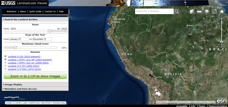 Figura 1.Página principal del visor LandsatLook.