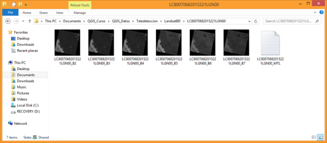 Figura 7. Las imágenes y los metadatos descargado de Landsat 8.